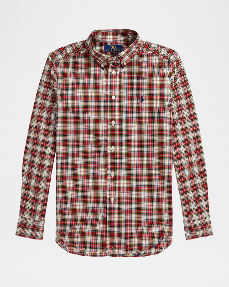 Boy's Plaid Cotton Poplin Button-Front Shirt, Size S-XL